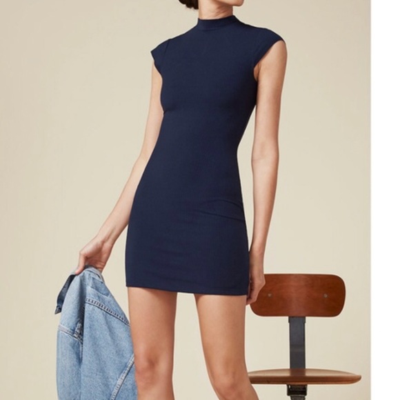 navy blue mock neck dress